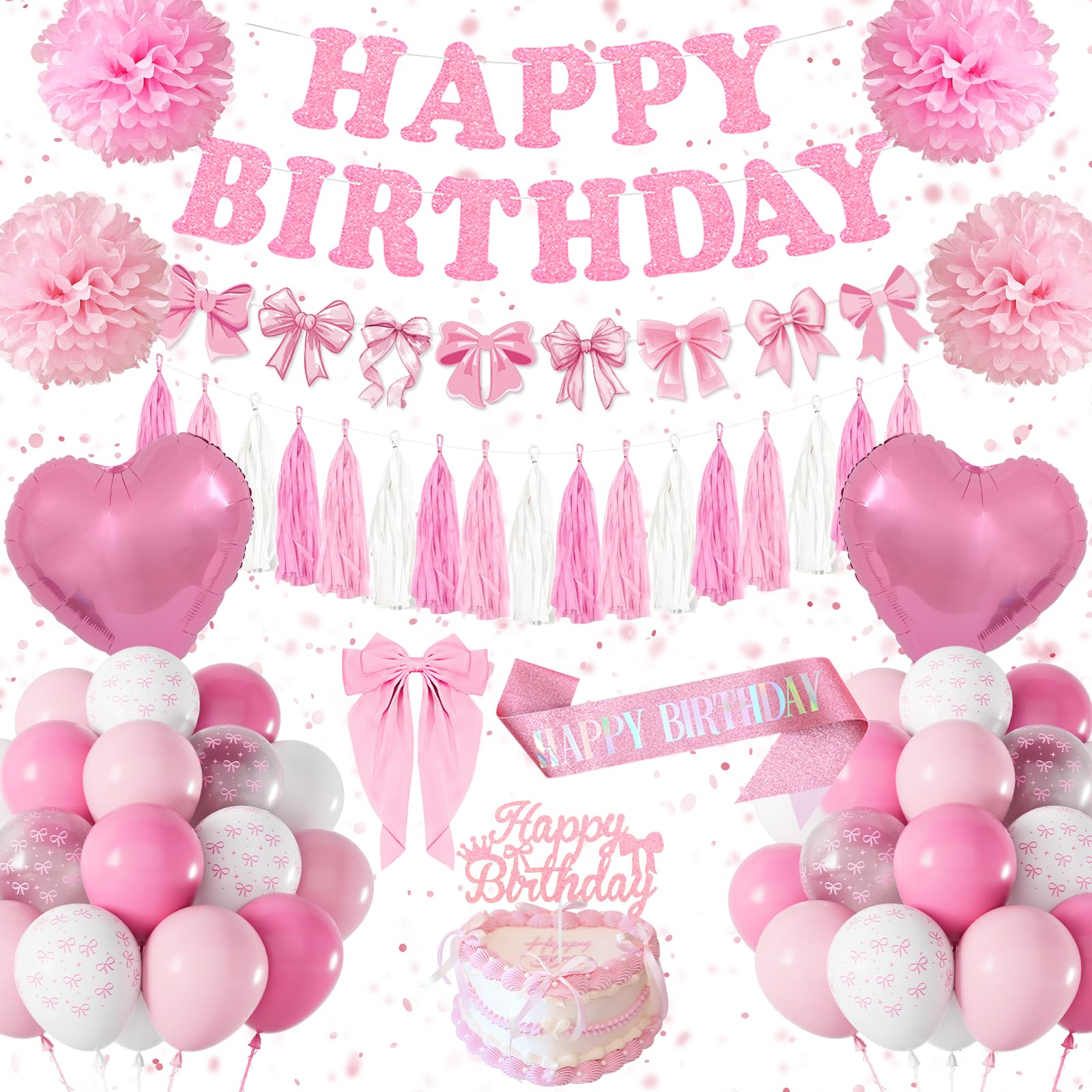 Photo 1 of KISPATTI Pink Bow Birthday Party Decorations