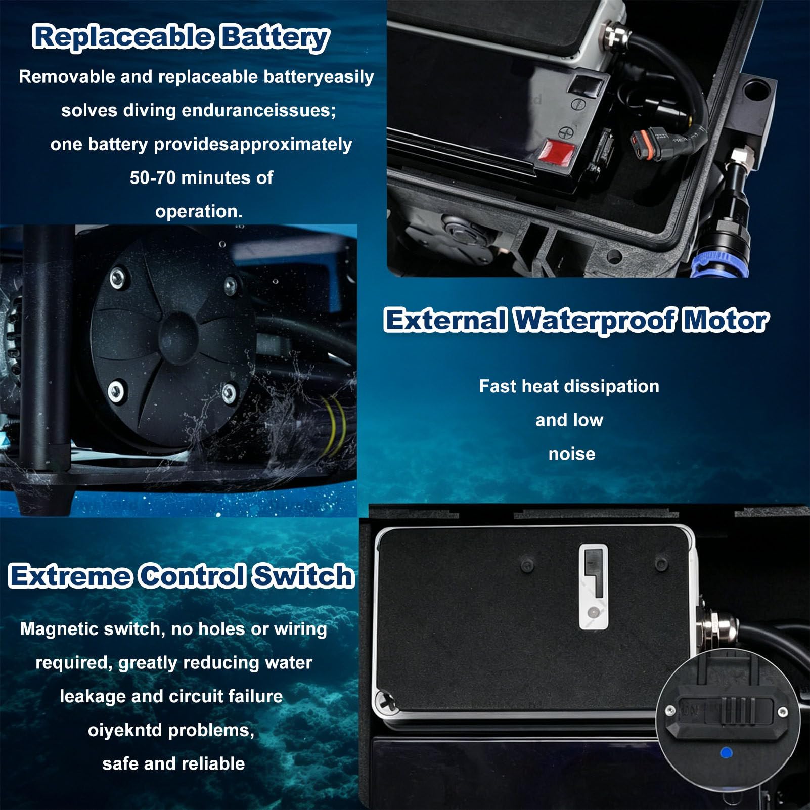 Appareil respiratoire sous-Marin, équipement de plongée Portable et Rechargeable avec Tuyau de 9 m et détendeur, système de plongée sans Bouteille pour la plongée de Loisirs Blue-1Battery