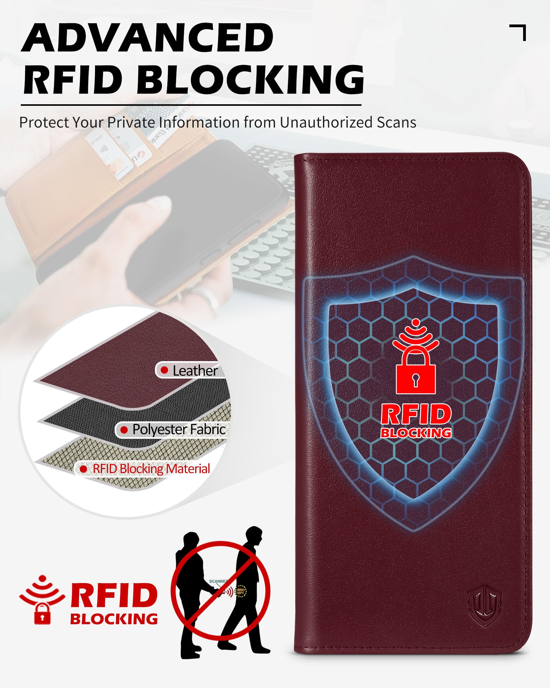 SHIELDON Case for Galaxy S24 6.2", Genuine Leather Wallet Magnetic Case with RFID Blocking Credit Card Holder Kickstand Shock Absorbing Protective Case Compatible with Galaxy S24 5G 2024 - Wine Red