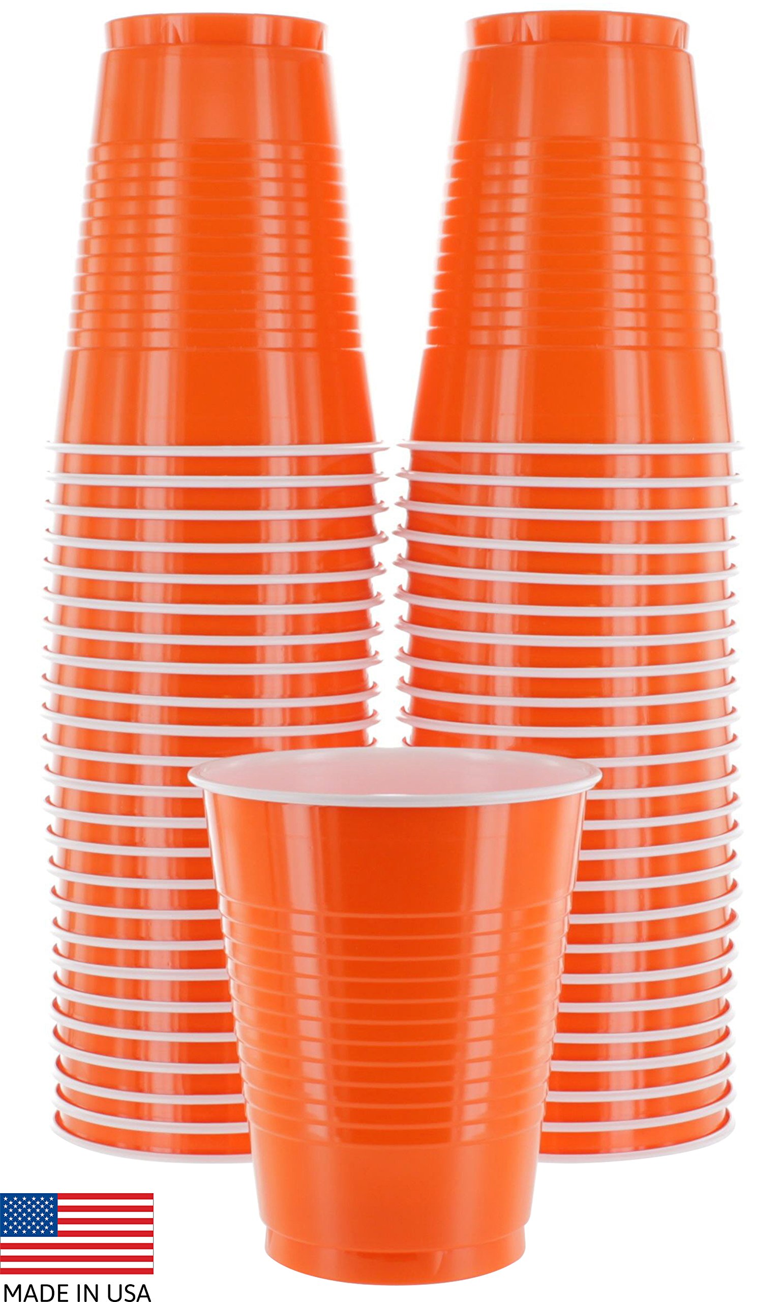 Disposable Plastic Cups, Orange Colored Plastic Cups, 18-Ounce Plastic Party Cups, Strong and Sturdy Disposable Cups for Party, Wedding, Christmas, Halloween Party Cup, 50 Pack - By Amcrate