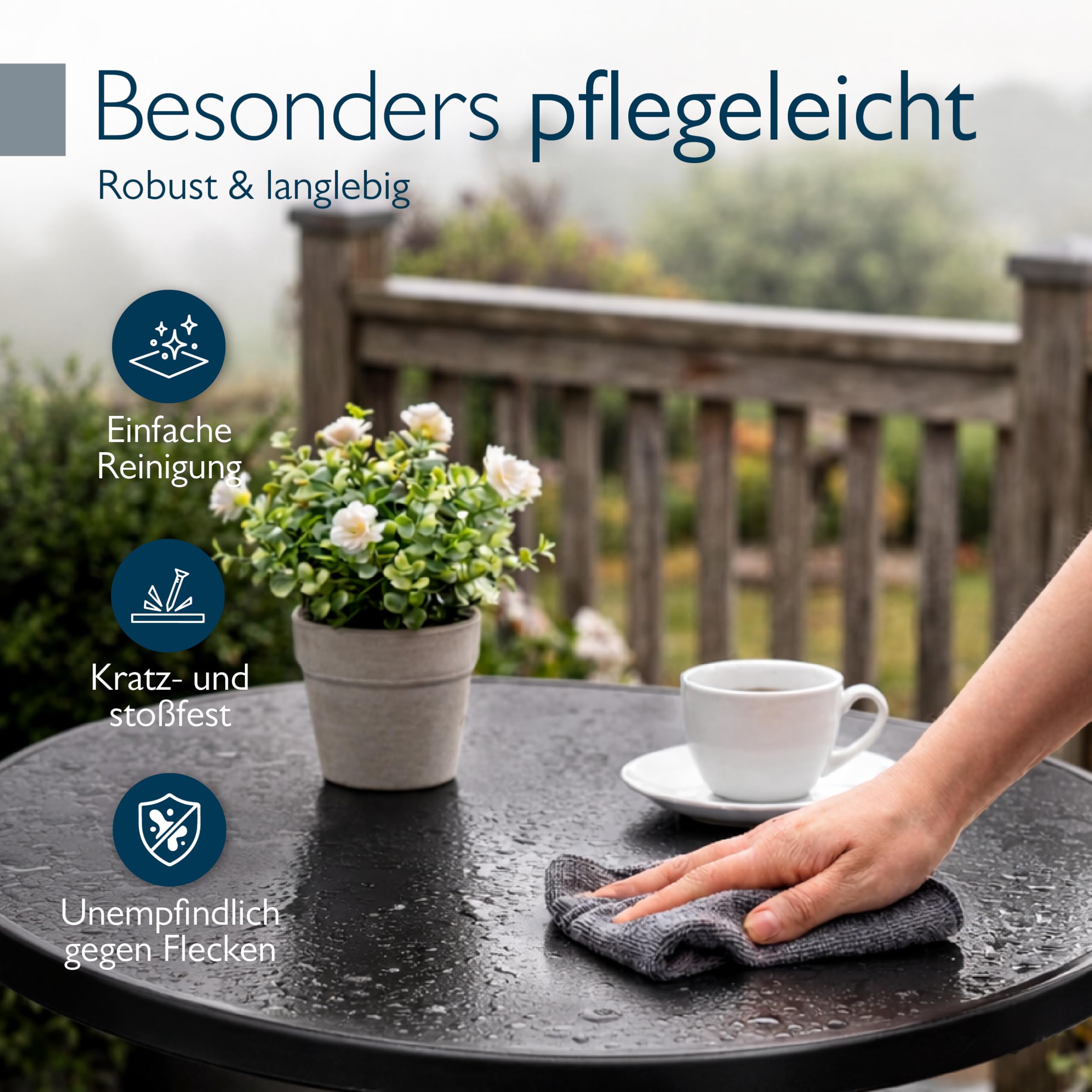 Beautissu Bistrotisch Outdoor Rund Ø 80 cm Wasserfest – Beistelltisch Balkontisch Wetterfest Gartentisch Rund Klappbar 70 cm hoch – Campingtisch Partytisch Esstisch Gastro – Schwarz Bistroni