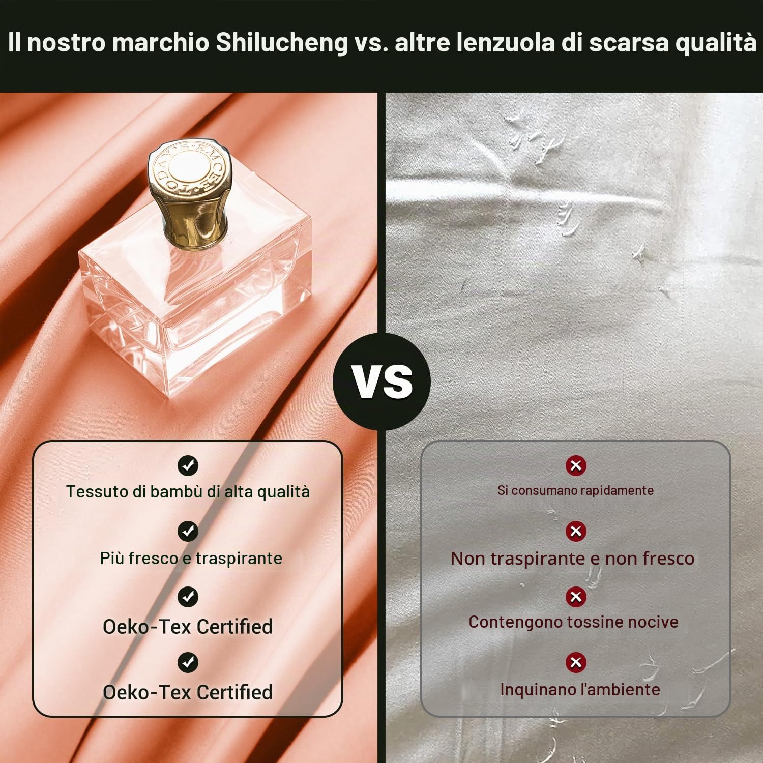 Shilucheng Set di biancheria da letto in bambù traspirante, per letto matrimoniale, 1800 fili, super setoso, con tasca profonda 40,5 cm, lavabile in lavatrice, 4 pezzi (Queen, Coral)