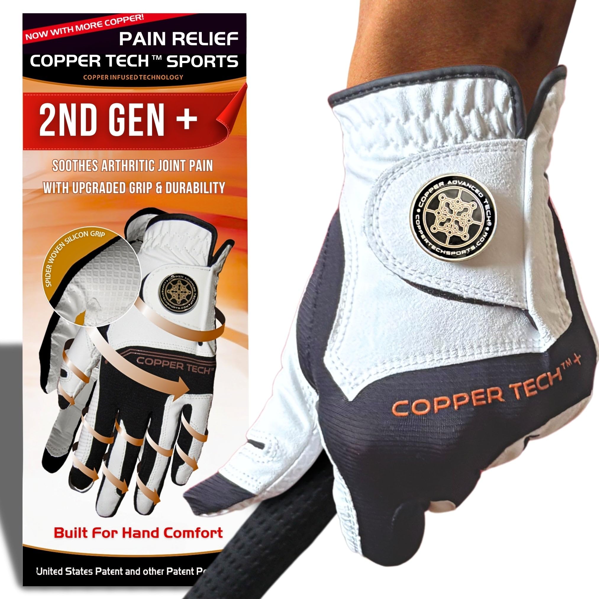 Copper Tech Plus Golf Gloves Men Right Handed Golfer or Left Handed Golfer (2nd Gen) | Copper Compression Joint Support Golf Glove