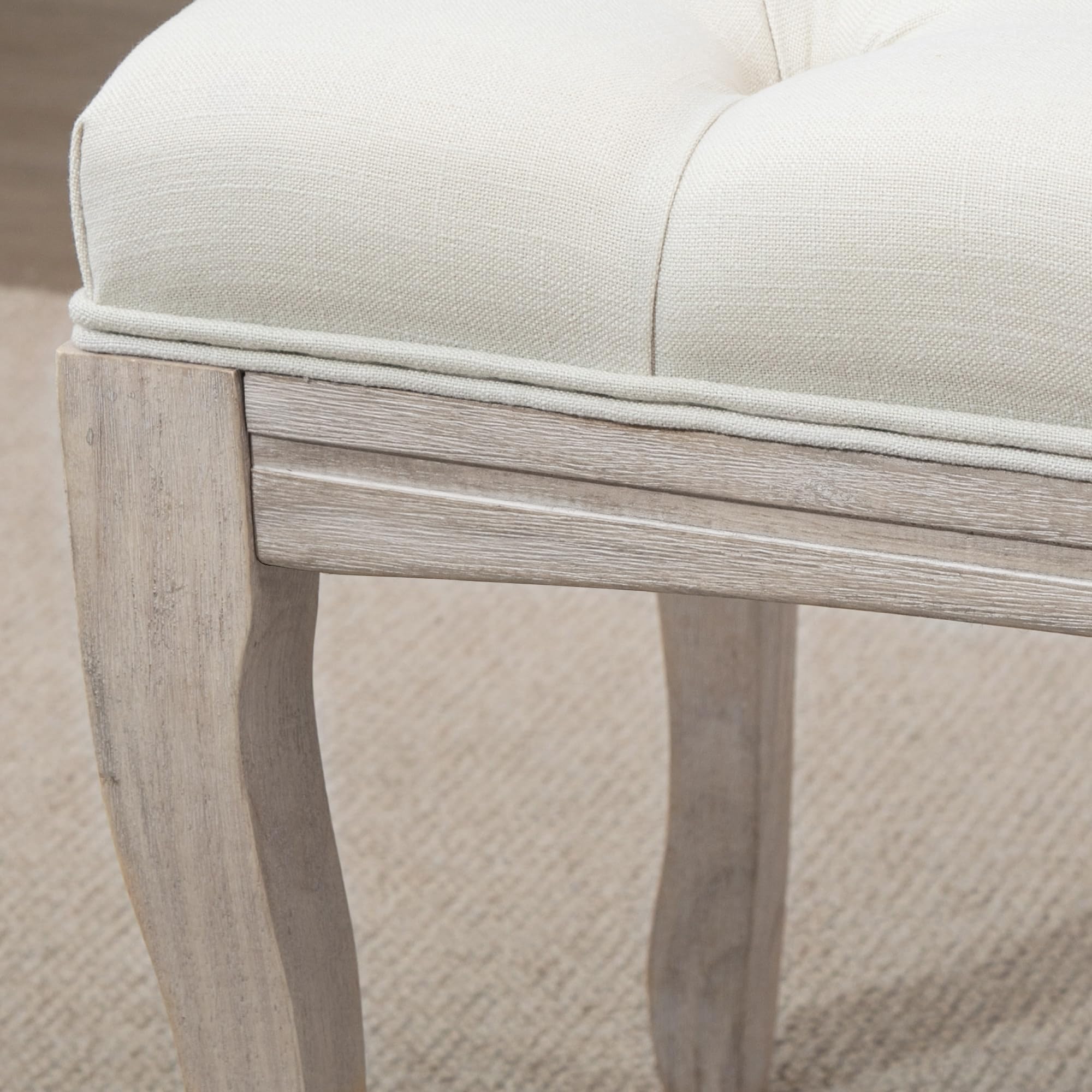 HOMCOM Banc Banquette capitonnée Style Classique 110 cm Bout de lit Rembourrée en Lin piètement Bois hévéa sculpté Lin Beige
