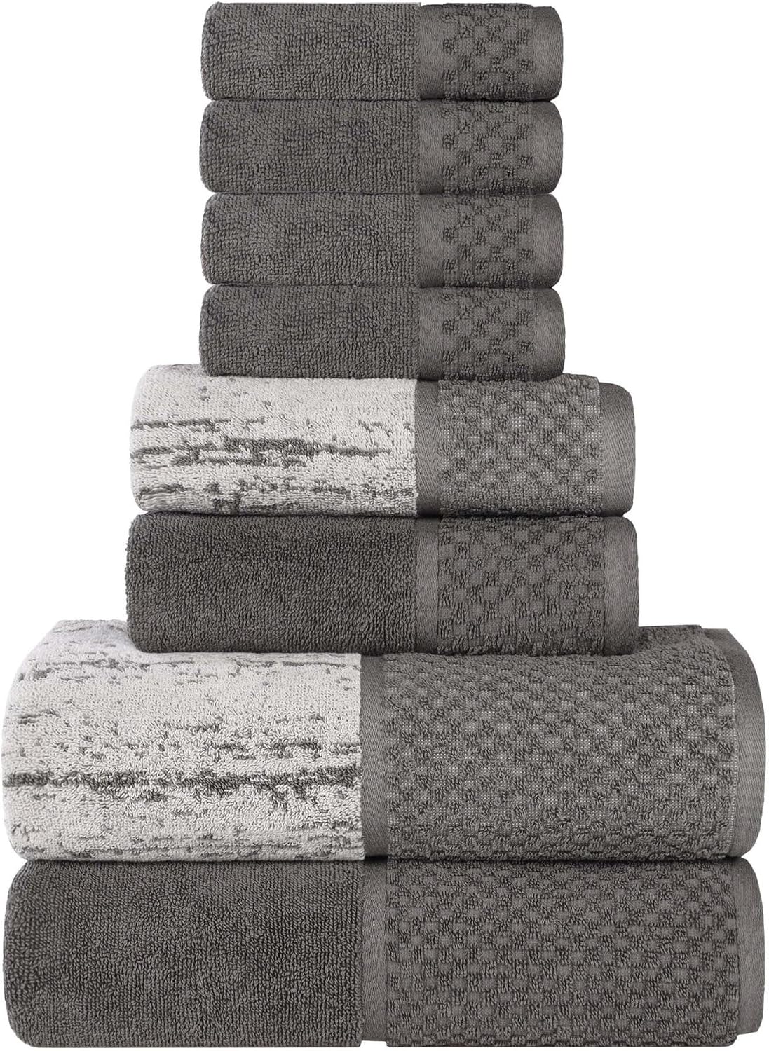 Superior Cotton Bathroom Towel Set Plush Absorbent 8 Piece, Charcoal Silver
