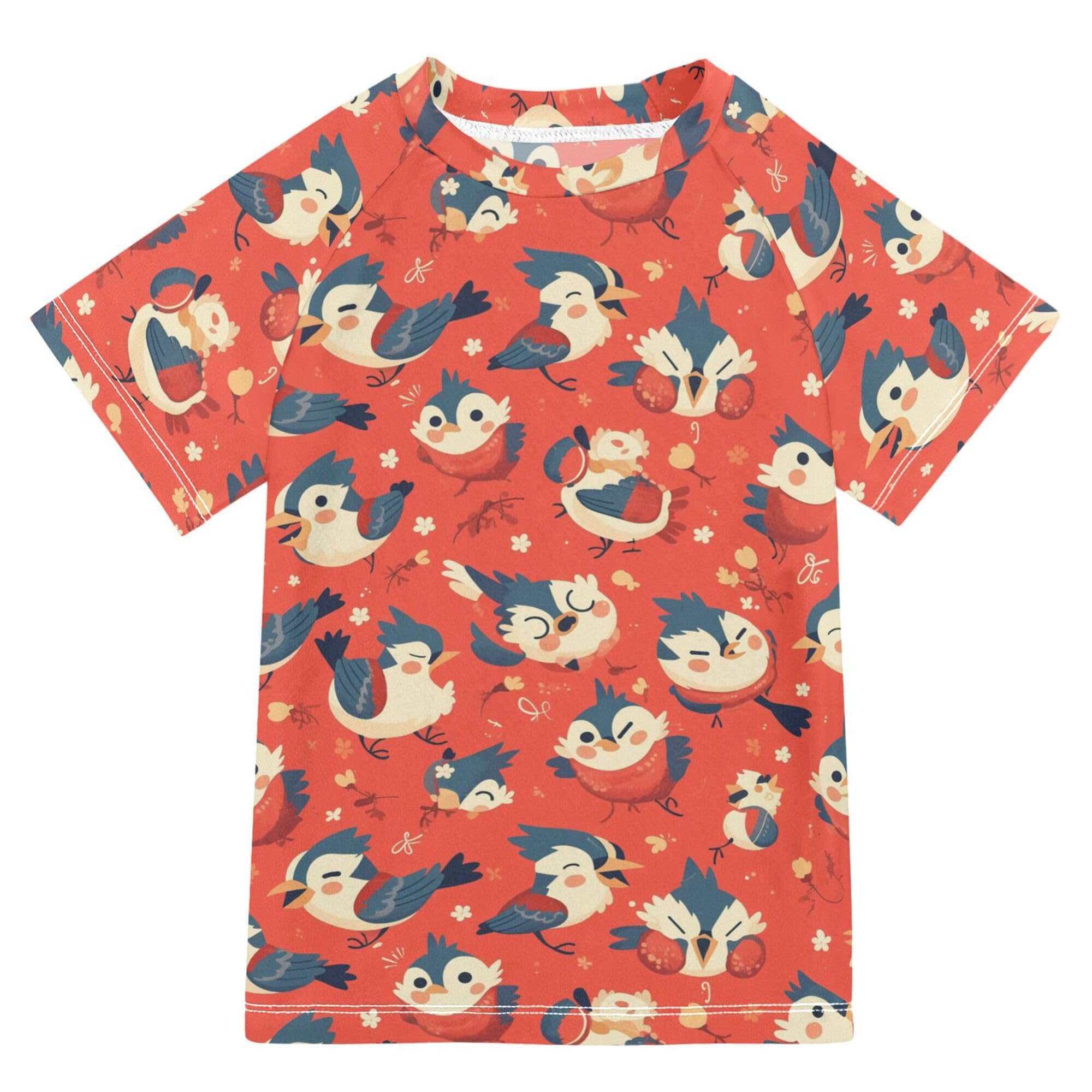 Cartoon Woodpecker Red Kids Bathing Suits Girls UV Protection Football Shirt Swimwear Beach Tops 3T