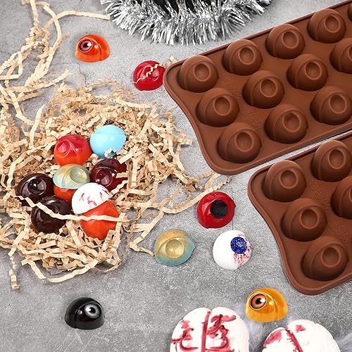 Miniatura 5 de Moldes de silicona para globos oculares de Halloween, 2 moldes redondos para hornear gelatina, bola de pudín, trufa cordial, cubitos de hielo,