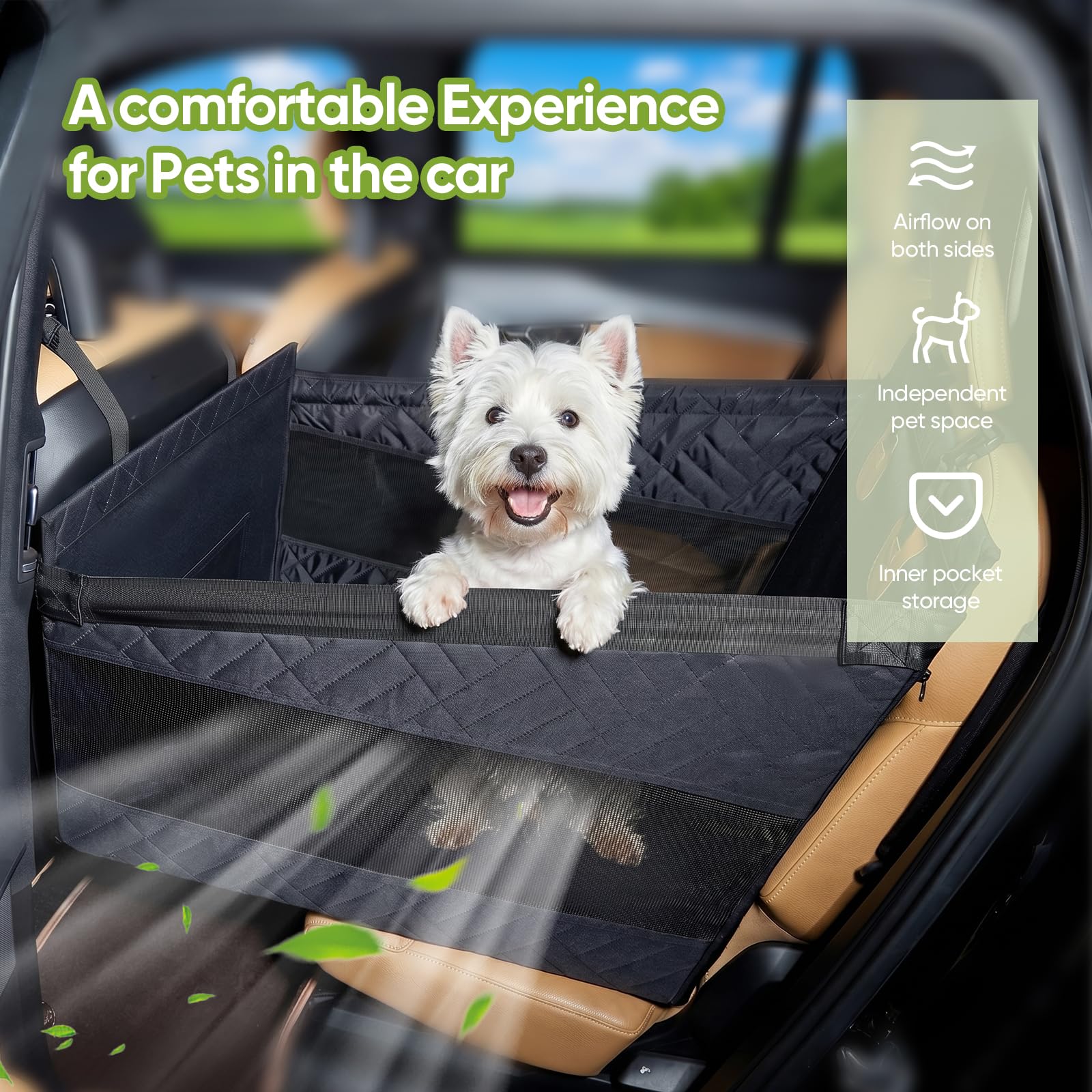 Asiento de Coche para Perro Extra Estable, 56x56x50 cm, para Perros Pequeños y Medianos hasta 40 kg, Impermeable y Lavable con Viajes y Escapadas