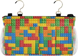 Building Blocks Bricks Colorful Bedside Caddy Bedside Storage Organizer Hanging Storage Bag for Bunk and Hospital Beds, Dorm Rooms Bed Rails