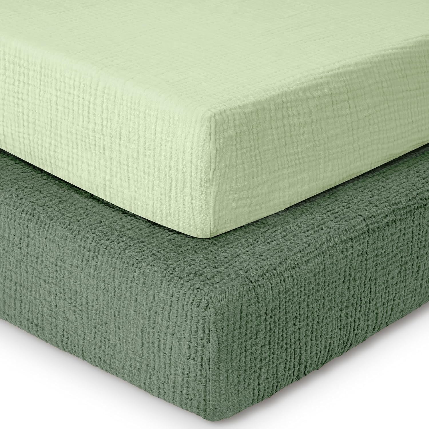 MHG Living Muslin Cot Bed Sheets,100% Cotton Muslin, 2 Pack,Soft & Breathable,CotBed Fitted Sheet,Girls,Boys,Cotton Crib sheet & cot bed sheets 140x70 cm Fitted,Baby Cot Bed Sheet | Green,Light Green