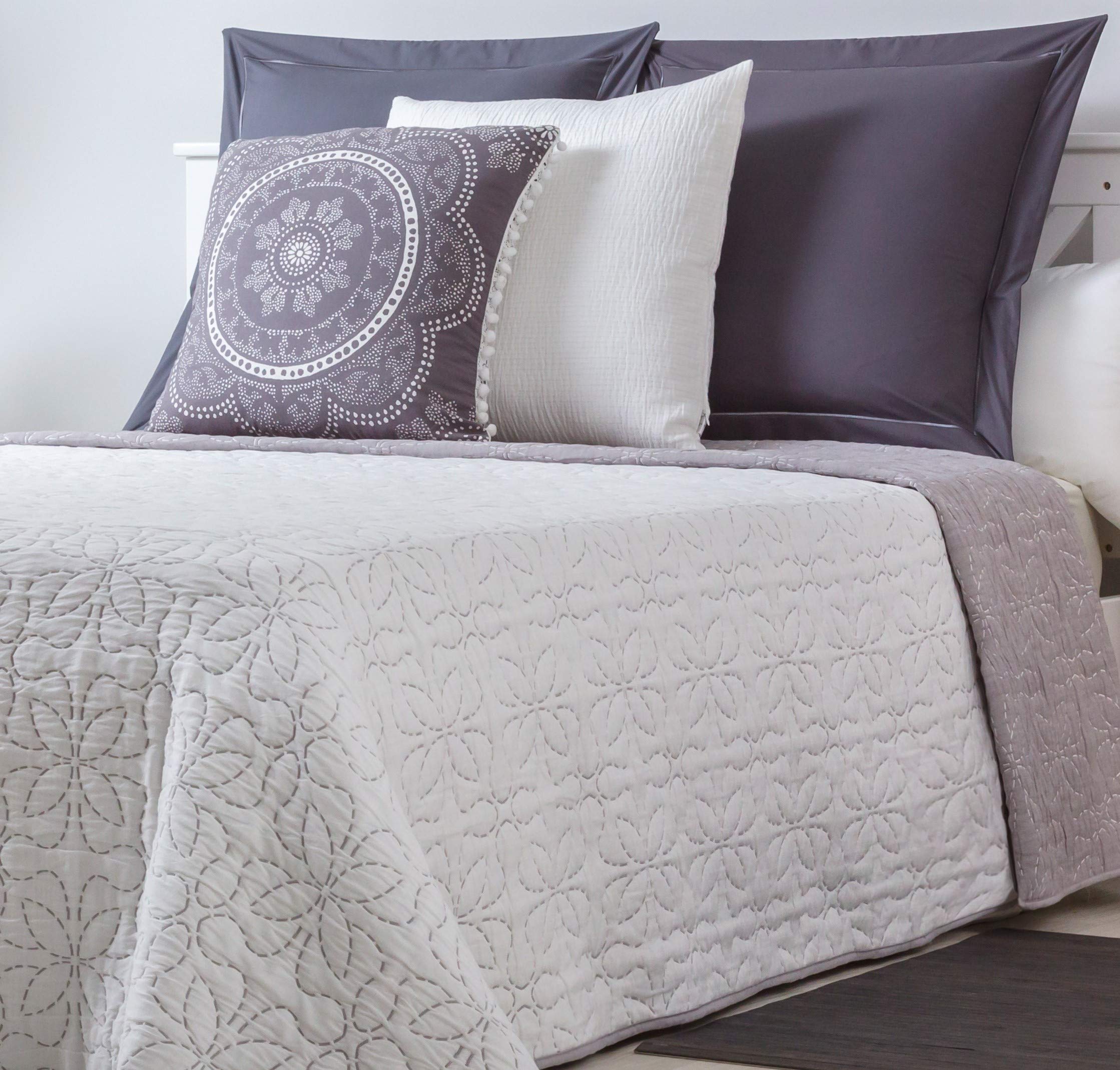 COTTON ARTean Colcha Verano Cama 150 Algodón Poliéster Santillana Gris