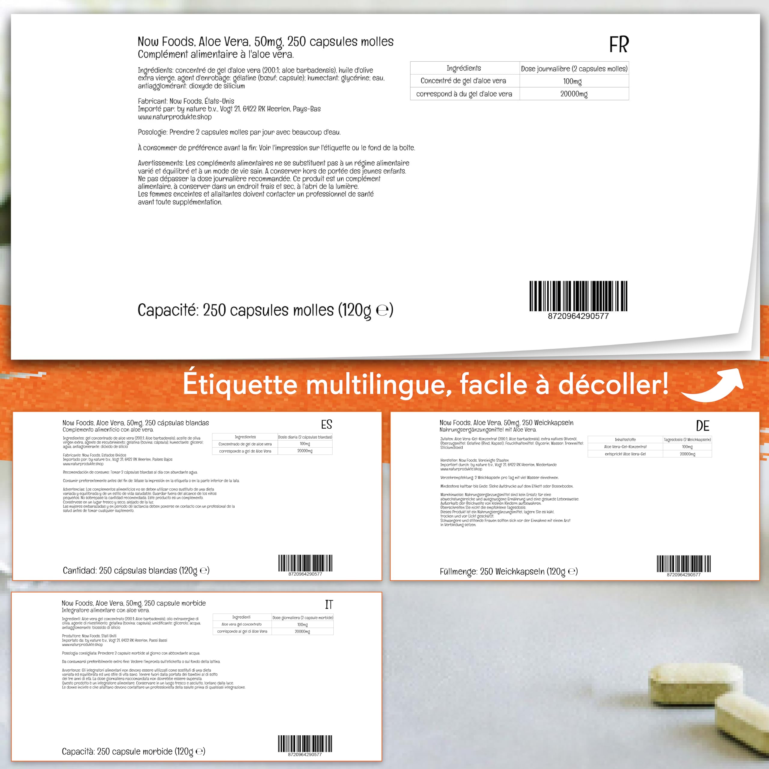 Now Foods, Aloe Vera Gels, Hautement Concentrés, 250 Capsules molles, Sans Gluten, Sans Soja