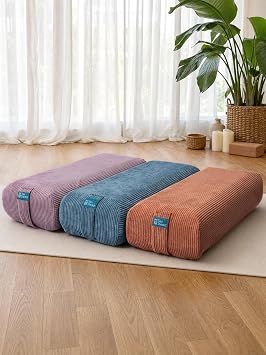 Yoga Bolster Pillow for Meditation and Support - Rectangular Foam Cushion with Removable Corduroy Cover, Machine Washable Suede-like Pillowcase & Convenient Carry Handles for Women Blue 1PC