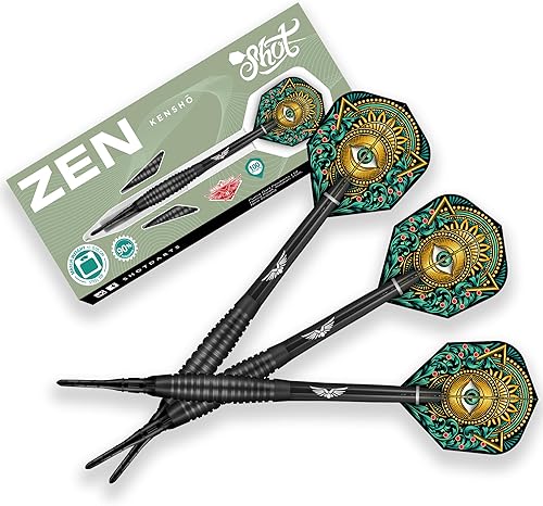 Shot! Dardos Zen Kensho - Juego de dardos de punta de plástico 90% tungsteno, juego profesional de dardos hechos a mano, hechos en Nueva Zelanda,