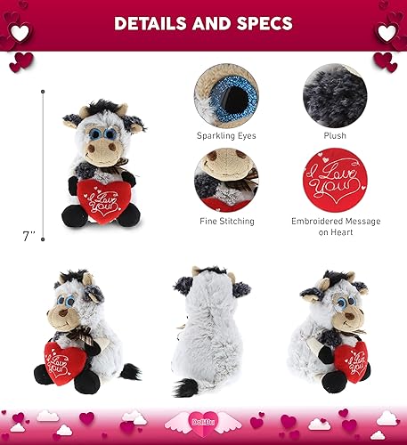 Miniatura 3 de DolliBu Vaca sentada de peluche con texto en inglés "I Love You", bonito animal de peluche con corazón rojo y nombre, regalo personalizado para el