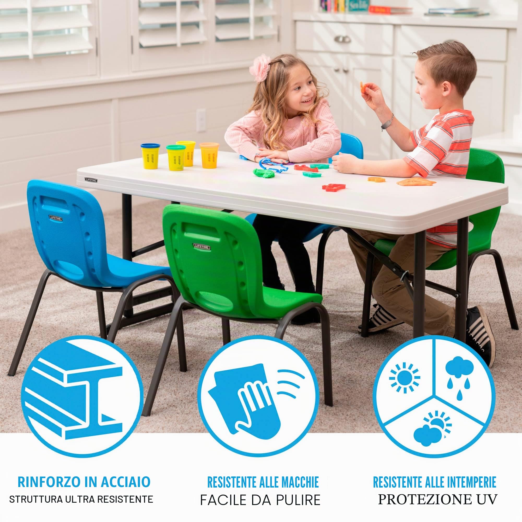 Lifetime 92121 - Tavolo da catering pieghevole portatile quadrato ultraresistente | Misure 122x61cm, Altezza regolabile | Peso 11 kg, durevole e resistente | Capacità 4 persone