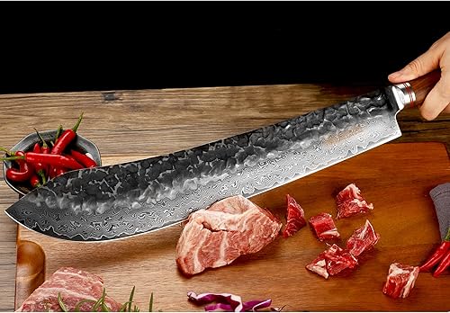 Miniatura 7 de YOUSUNLONG Cuchillo para romper nariz de toro de 14 pulgadas (14.016 in) de longitud extra súper japonés martillado acero Damasco mango de madera de