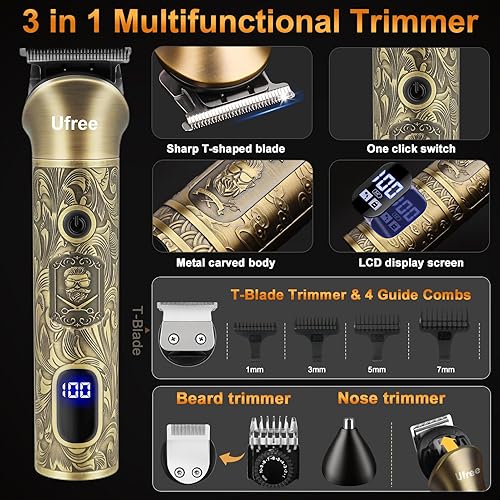 Miniatura 3 de Ufree Cortadora de pelo para hombres profesionales, 3 en 1, afeitadora eléctrica para hombres, recortadora de pelo de nariz y recortadora de