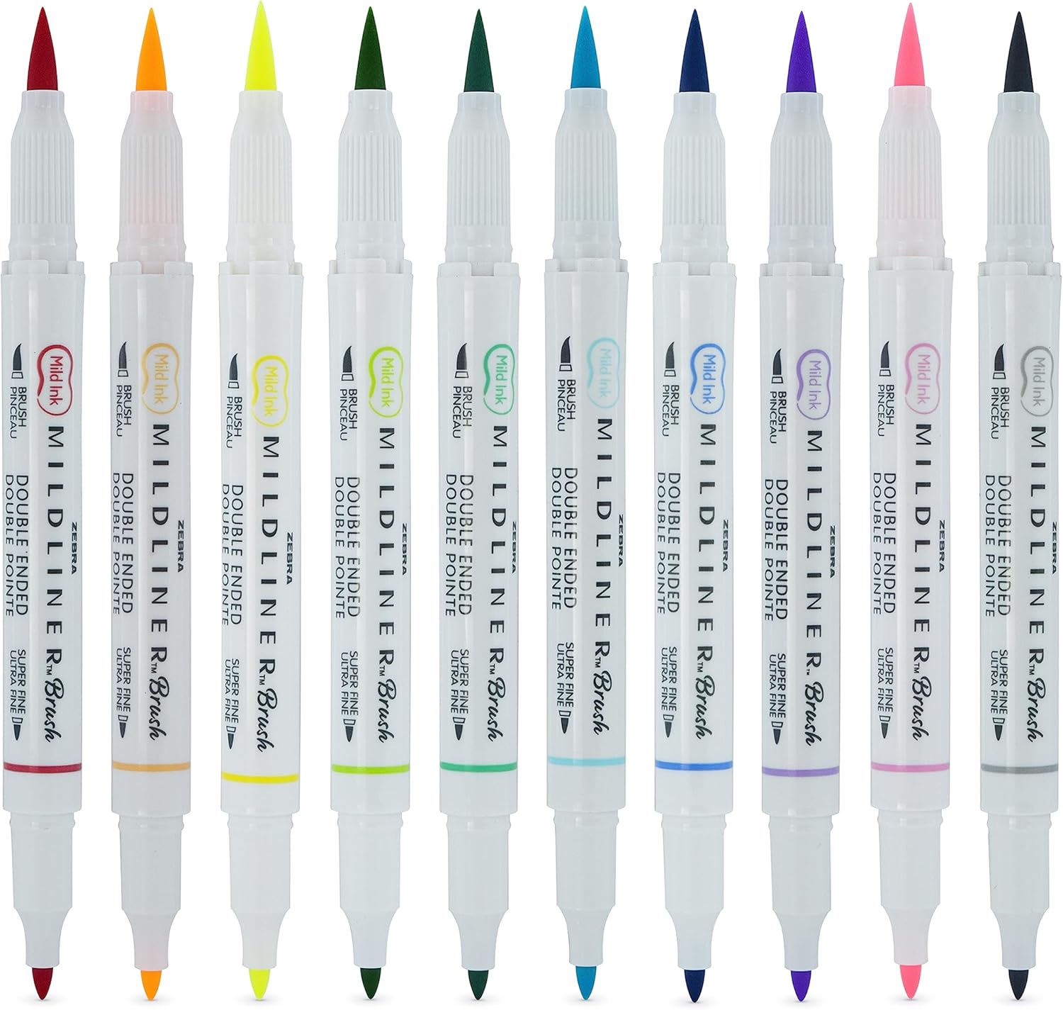 Zebra Highlighters Mildliner Double Ended and Brush Pens Standard Colors 20pc Mug Set