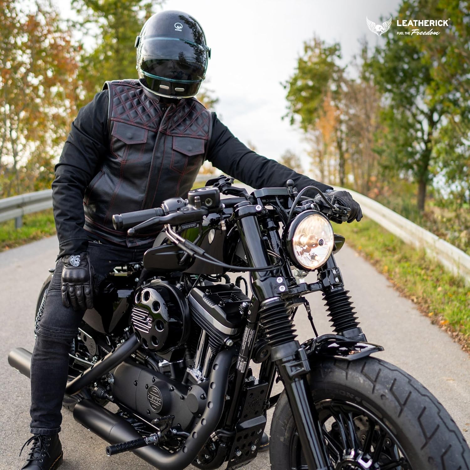 Leatherick Mens Black Motorcycle Vests - Top Grain Cow Leather SOA Club & Traditional Paisley Satin Liner Leather Biker Vests