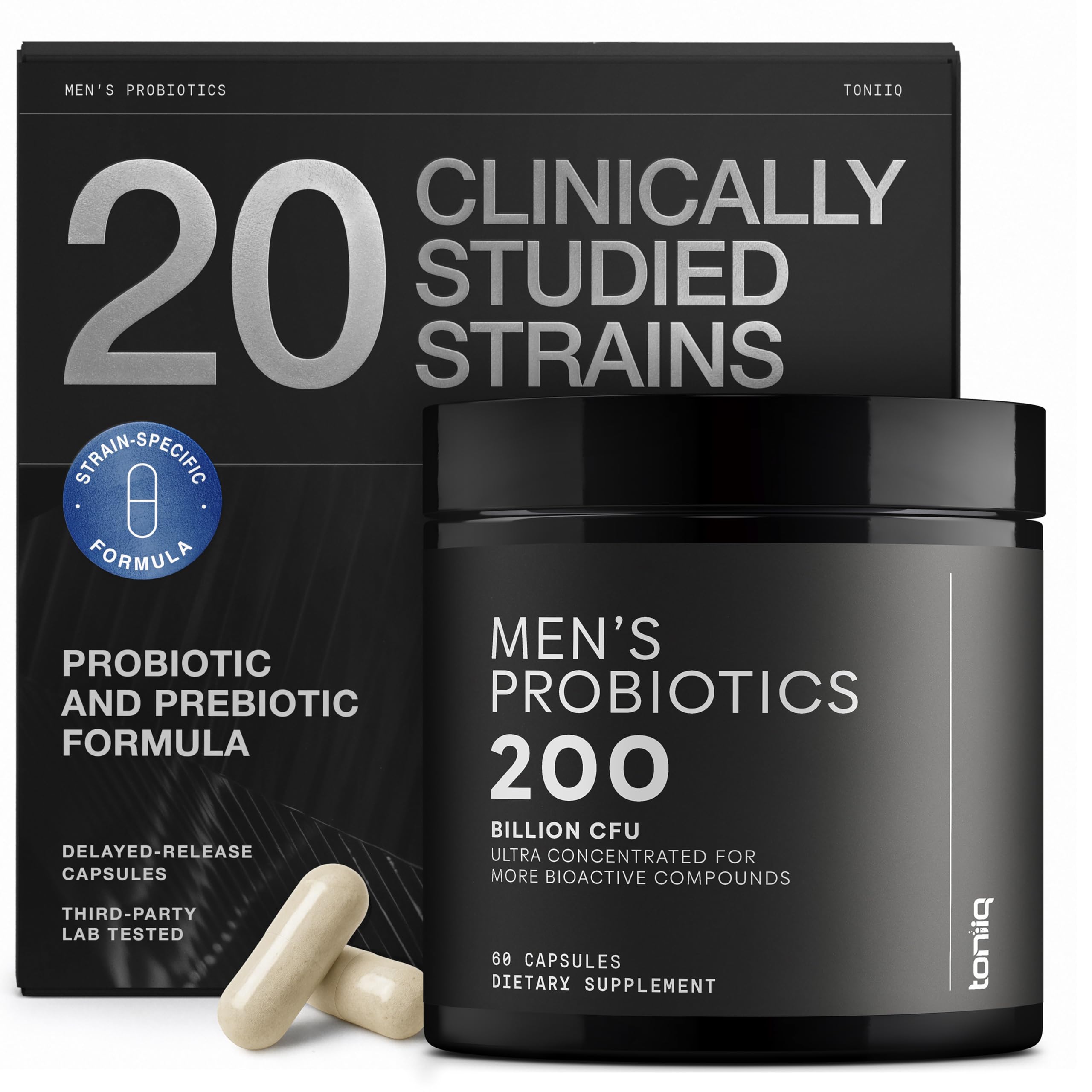 Toniiq Men's Probiotic with 20 Verified Strains - 200 Billion CFU 60 Count (Pack of 1)
