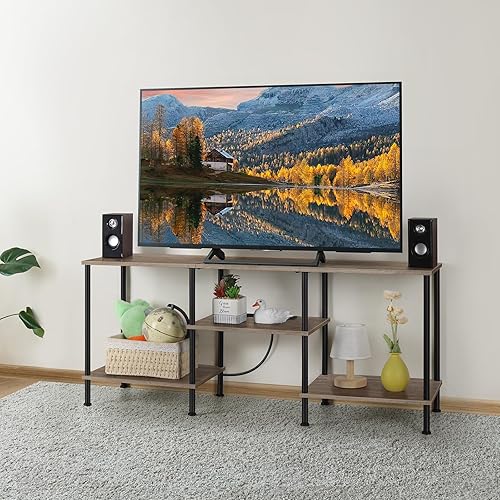 Miniatura 3 de Soporte de TV de 50 pulgadas con toma de corriente, pequeño centro de entretenimiento con almacenamiento, consolas de TV de 3 niveles para sala