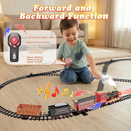 Miniatura 3 de Hot Bee Juego de tren, juguetes de tren de control remoto con vías de lujo, juegos de tren de Navidad para alrededor del árbol, tren de juguete con