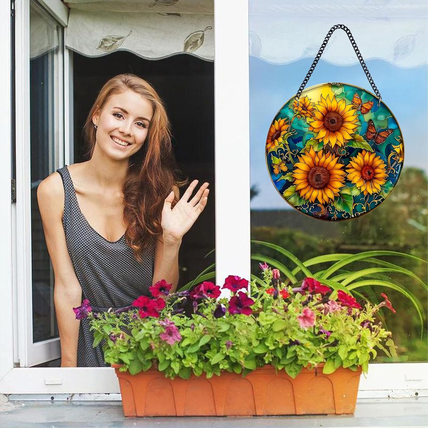 Plexiglas Sunflower Suncatcher Window Hanging - Sun Catchers for Windows Hanging - Hand Painted Suncatcher Garden Ornaments Christmas Mother's Day, Valentine's Day Ornaments - Image 7