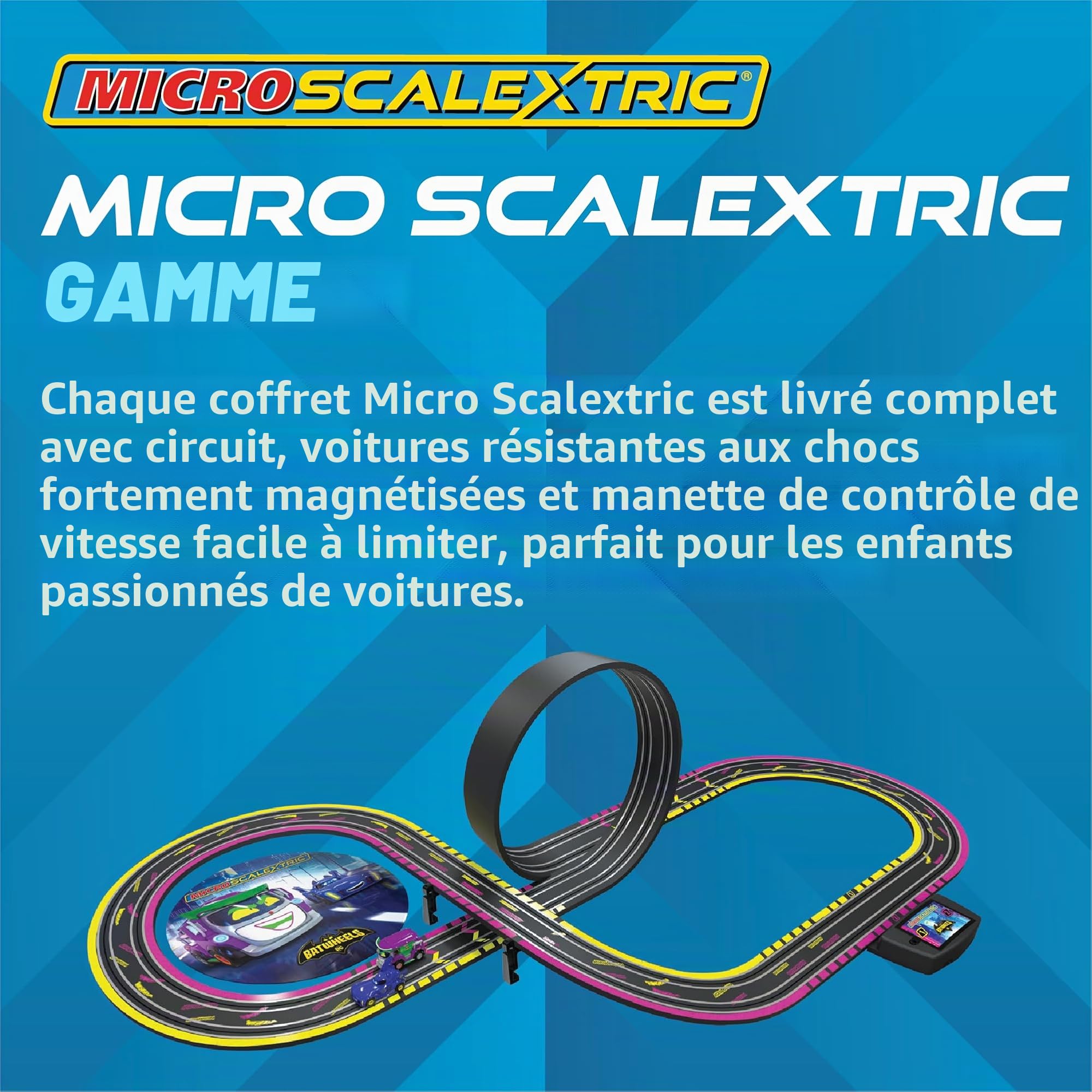 Scalextric Ensemble de piste de course micro-voiture Ensemble de construction Batwheels et Farces contre Bam Course alimentée par piles