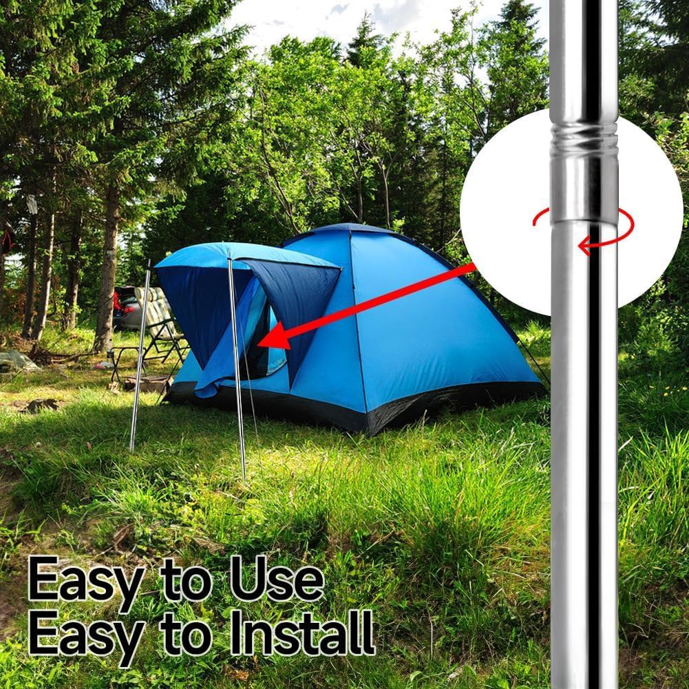 SANLIKE Edelstahl Teleskop Zelt- und Tarpstangen, verstellbare Camping Stützstangen für Sonnensegel, Vorzelte & Markisen, Ersatzstangen diverser Sets (Silber 2PCS)