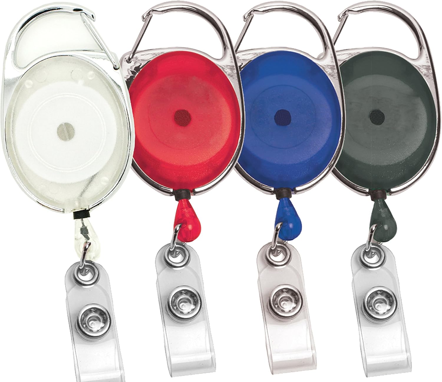 Carabiner Retractable Badge Id Reel, Pack of 50pcs Reels, Assorted Color, Clear, Red, Blue, Black High Quality