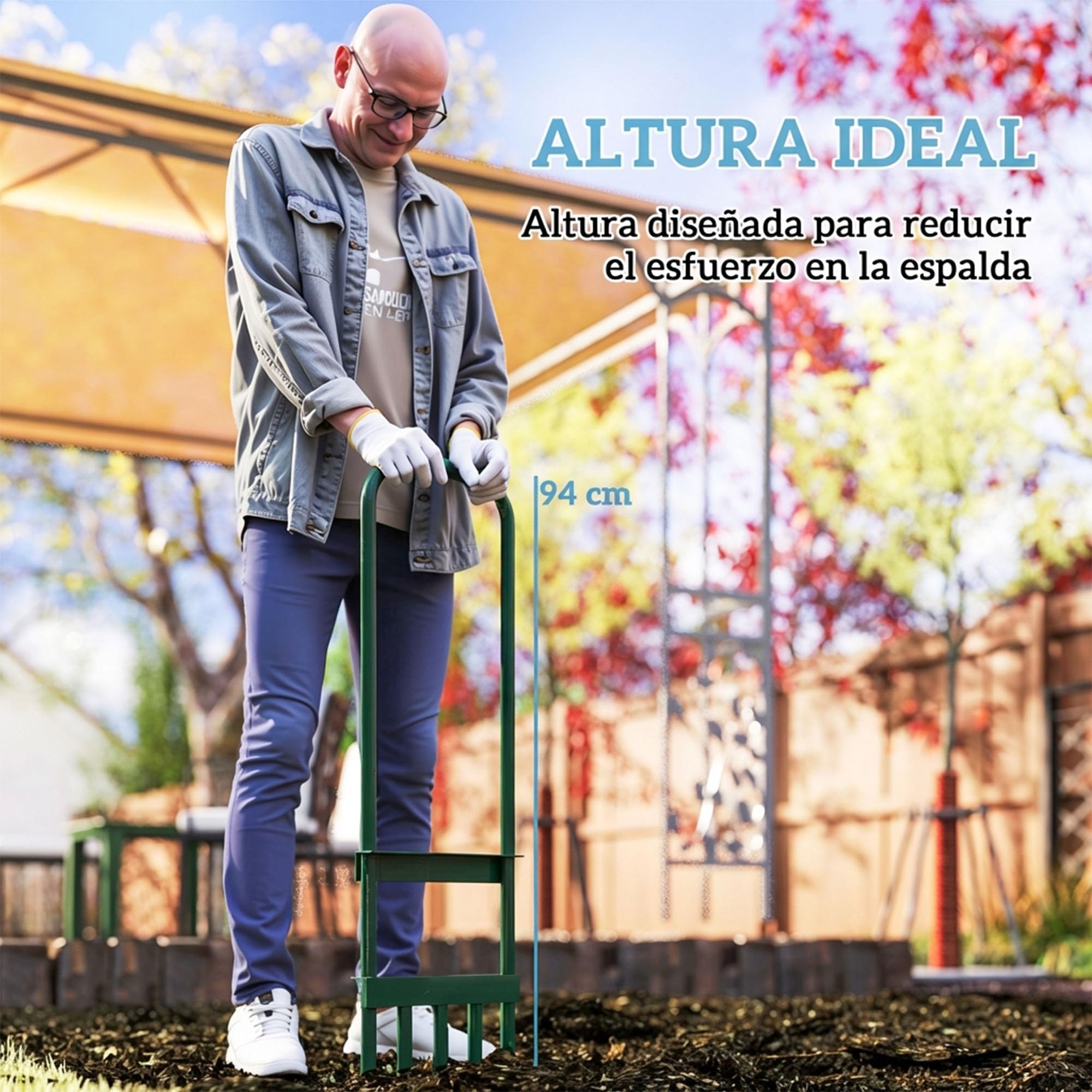 Outsunny Aireador de Césped Manual con 5 Púas Huecas y Mango Antideslizante, Herramienta de Perforación para Césped, Ideal para Cuidado de Jardines y Patios, Verde Oscuro