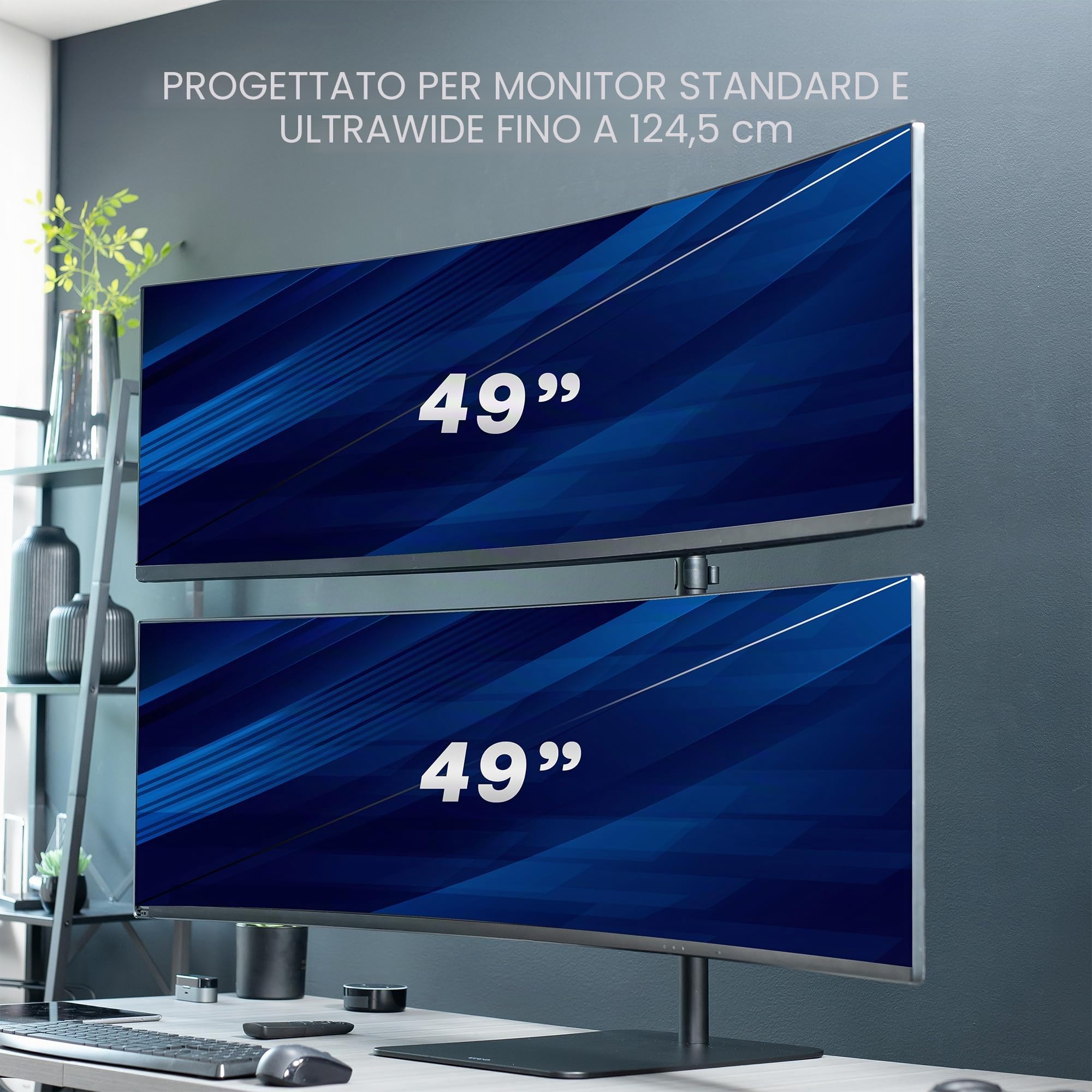 VIVO STAND-V202L STAND-V202L - Supporto da scrivania autoportante doppio verticale impilato per monitor ultra ampio, extra alto, resistente, regolabile, per 2 schermi fino a 49", capacità 20 kg per