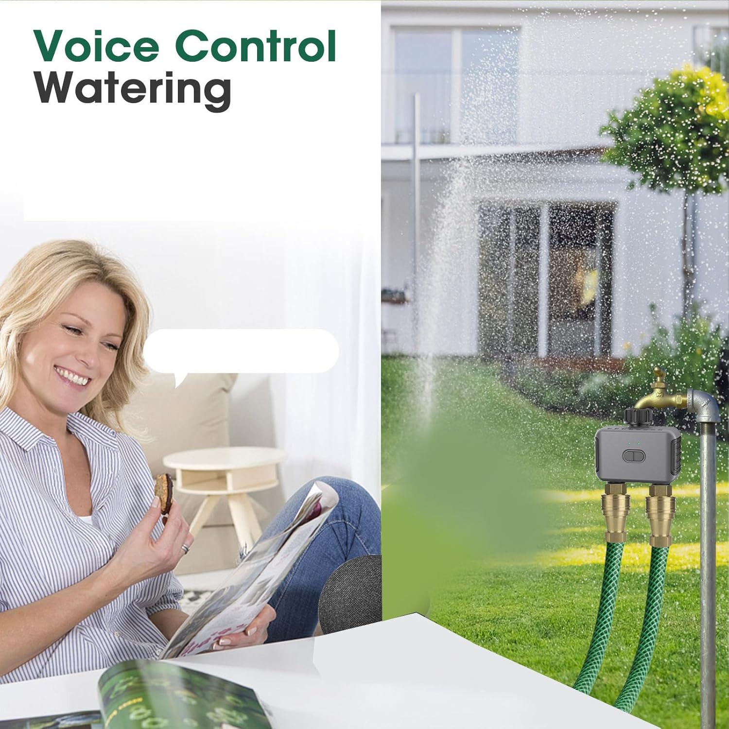 2 Zone Smart Sprinkler Timer, Water Hose Timers Outdoor with APP Control, Rain Delay, Cycle Watering, Voice Control, Smart Life, Yards Lawns Garden