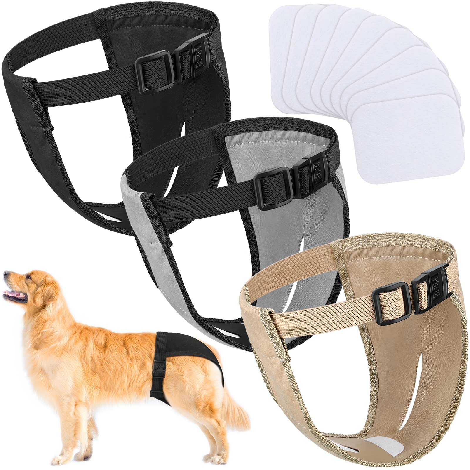 3er Pack Hundehosen Hundewindeln mit 9 Damenbinden Verstellbare Hündinnen Schutzhose bei Hitze Monatlich Blutende Physiologisch Welpen Saison Waschbare Läufigkeitshosen (XL)