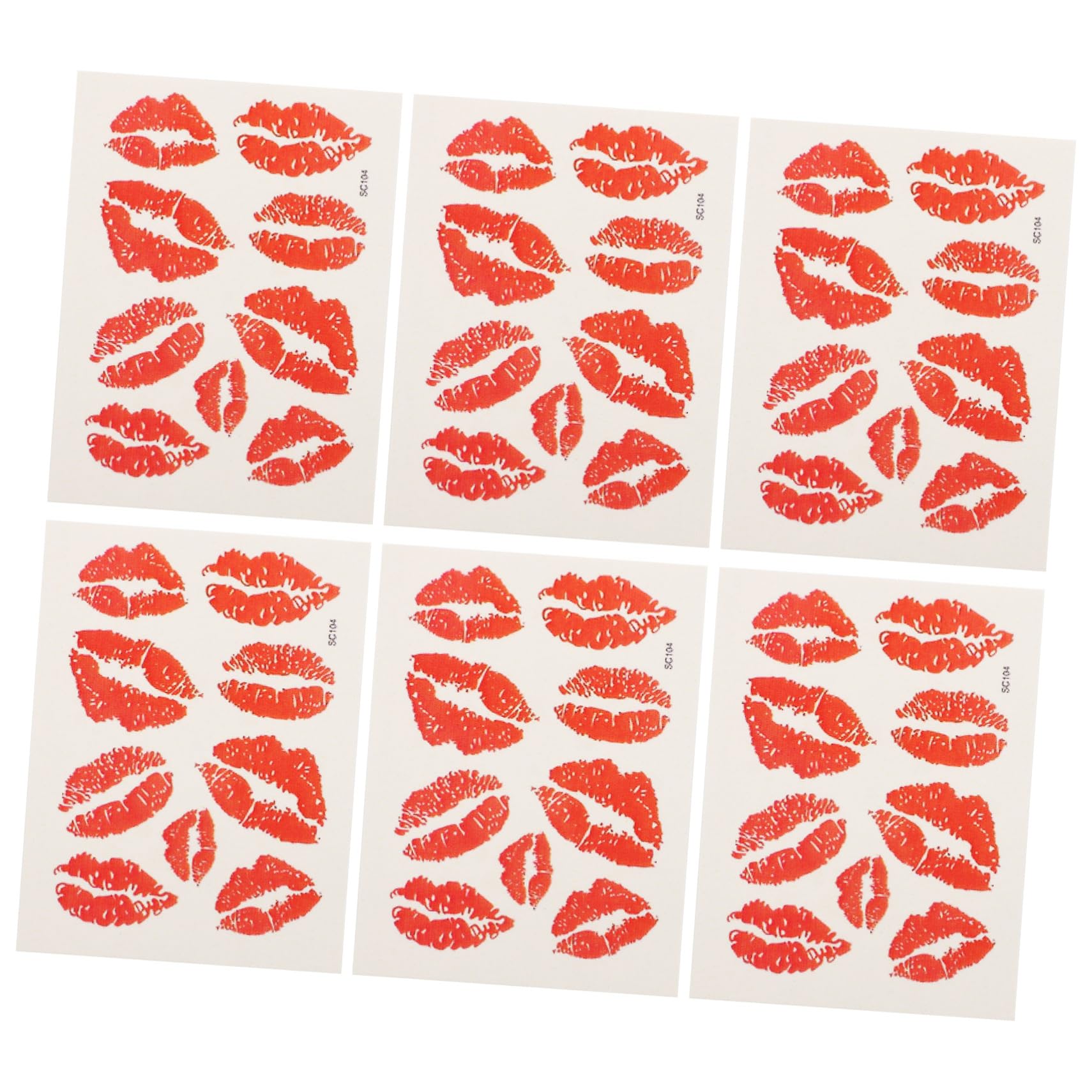 Lurrose 6pcs Red Lips Temporary Tattoo Stickers Water-proof Face Stickers Body Decorations Stickers for Girls Kids