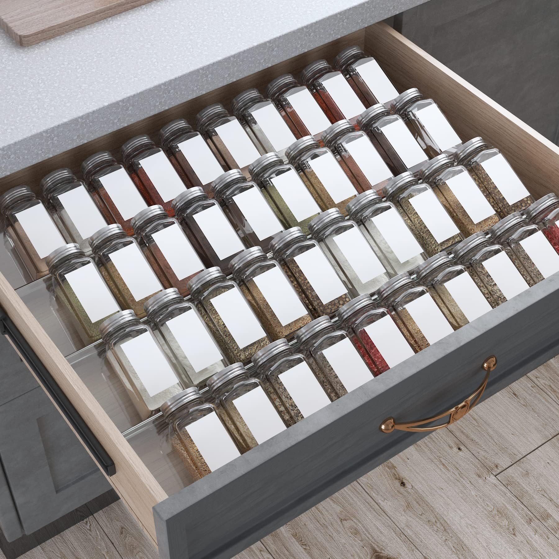 Anteabee Spice Drawer Organiser Rack, 8 Pack Clear Expandable Seasoning Drawer Organiser 33 to 66cm, Adjustable Spice Rack for Inside Drawer Holds up 56 Spice Jars (Jars not Include)