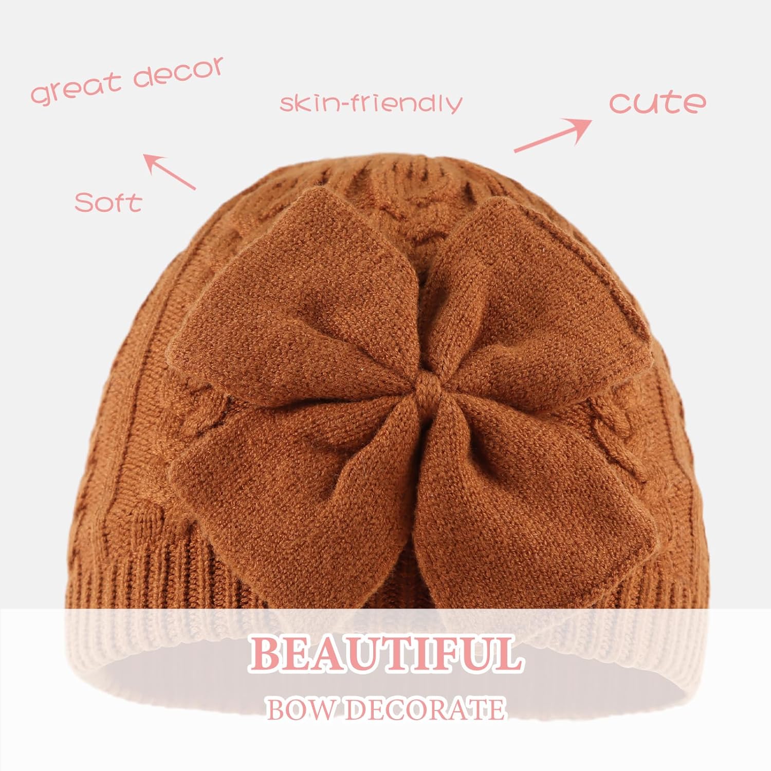 JANGANNSA Winter Warm Knitted Baby Hat for Girls Cotton Lined Infant Toddler Hat Autumn Cute Bow Classic Girls Beanie 0-6Y - Image 3