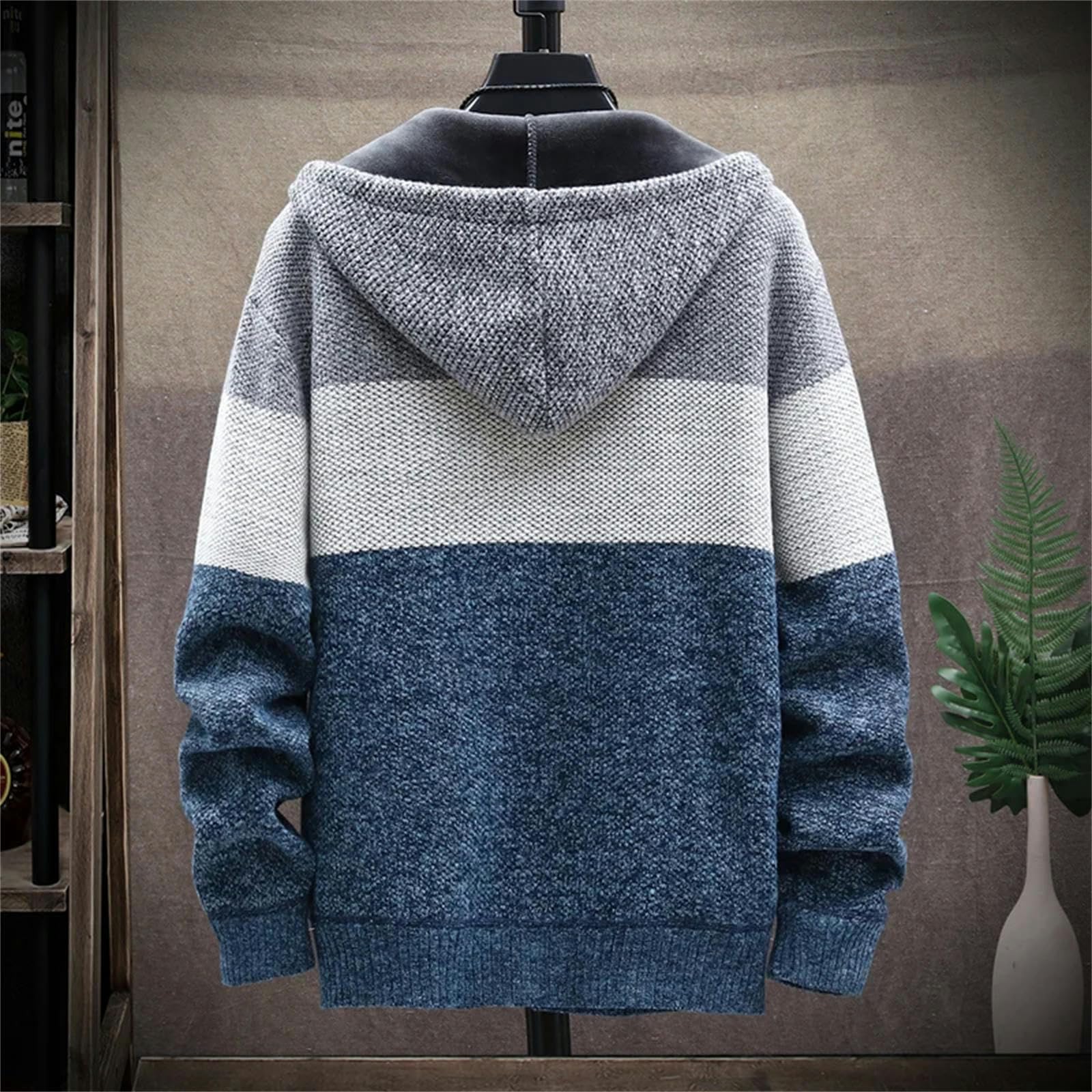Sweter męski zimowy ciepły dzianinowy sweter z dzianiny duży rozmiar luźny sweter z kapturem 4xl-niebieski-3xl 80-85 kg