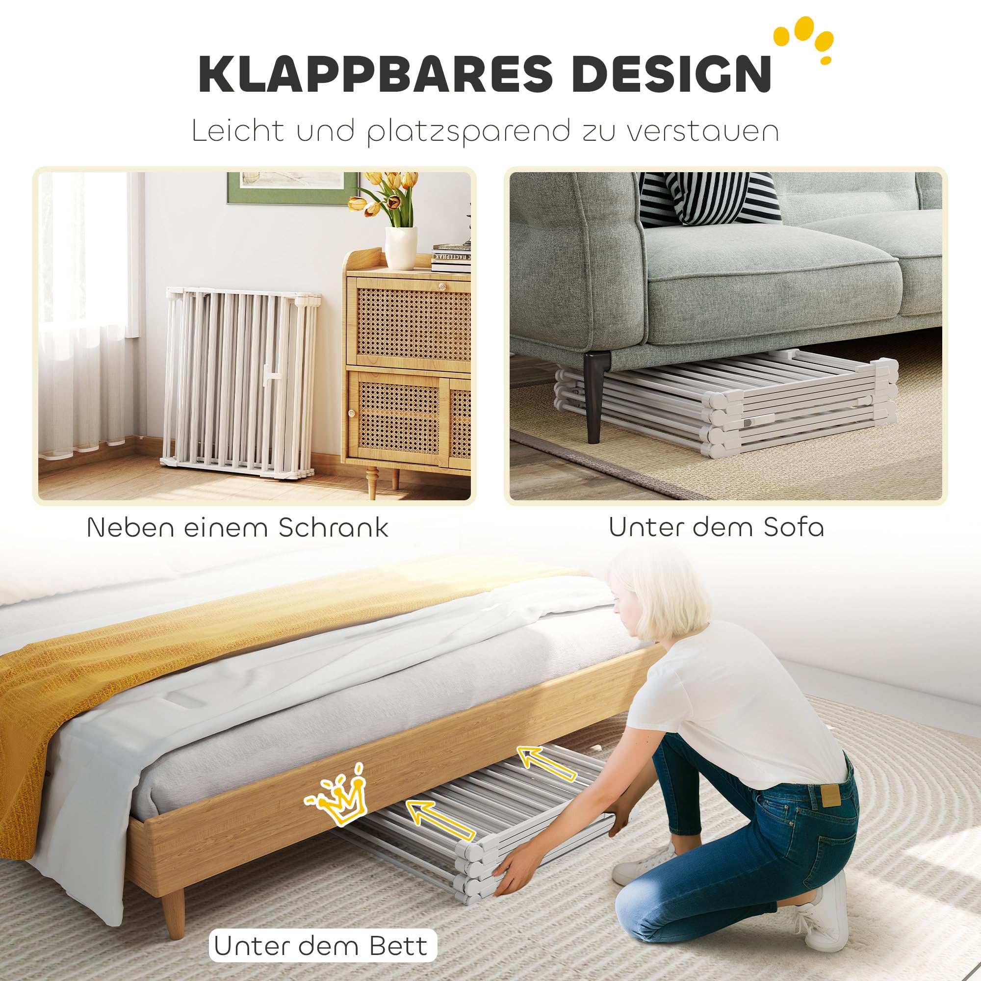 PawHut Welpenauslauf, 8-teilig Welpenlaufstall mit Tür, faltbar Laufstall Baby mit Doppelverriegelungssystem, 61x75cm Hundelaufstall für drinnen und draußen, für Kinder kleine mittelgroße Hunde Weiß