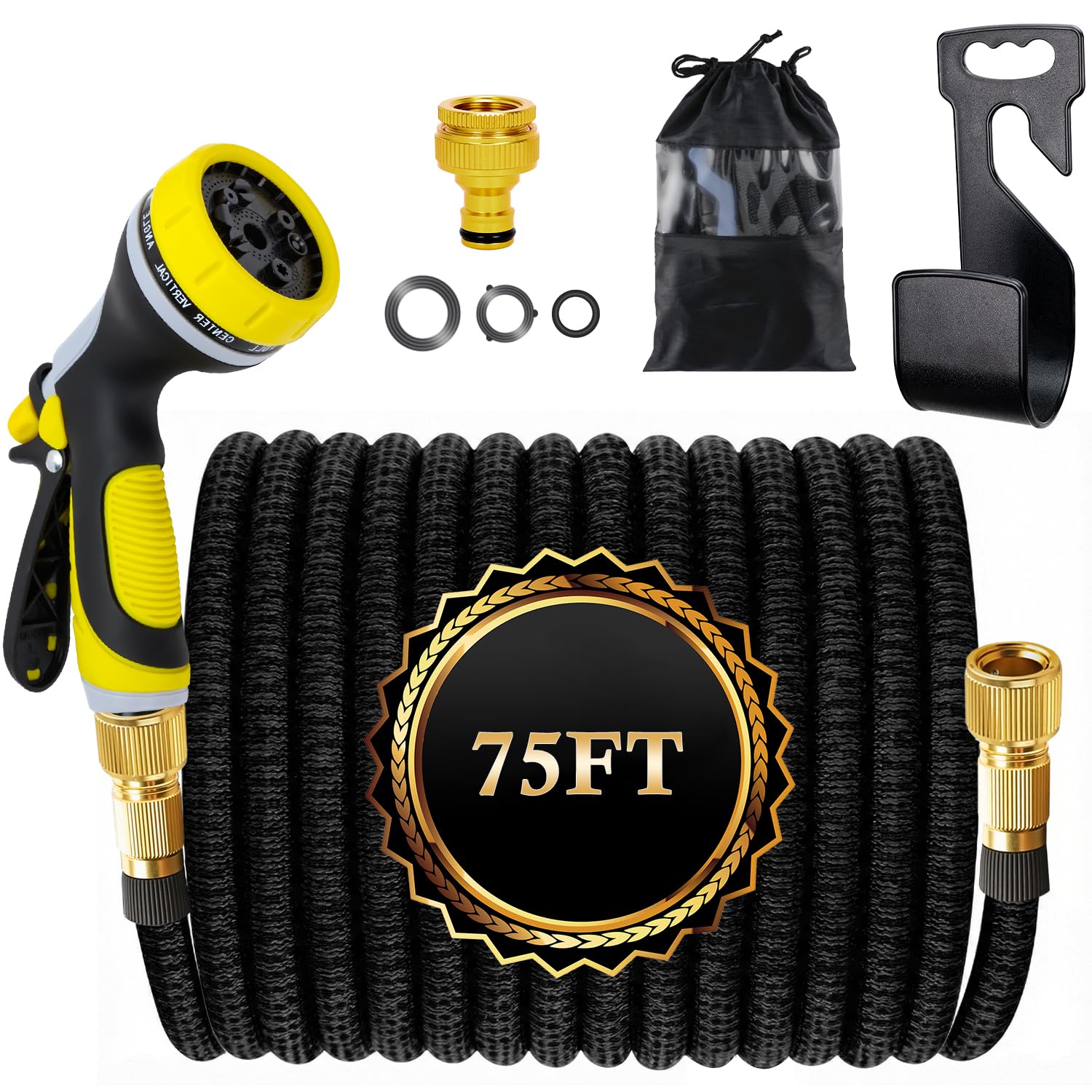 75FT Expandable Garden Hose Pipe, Garden Hoses with 10 Function Spray Nozzle Hosepipe Fittings Retractable Expanding Water Hosepipes for Gardening