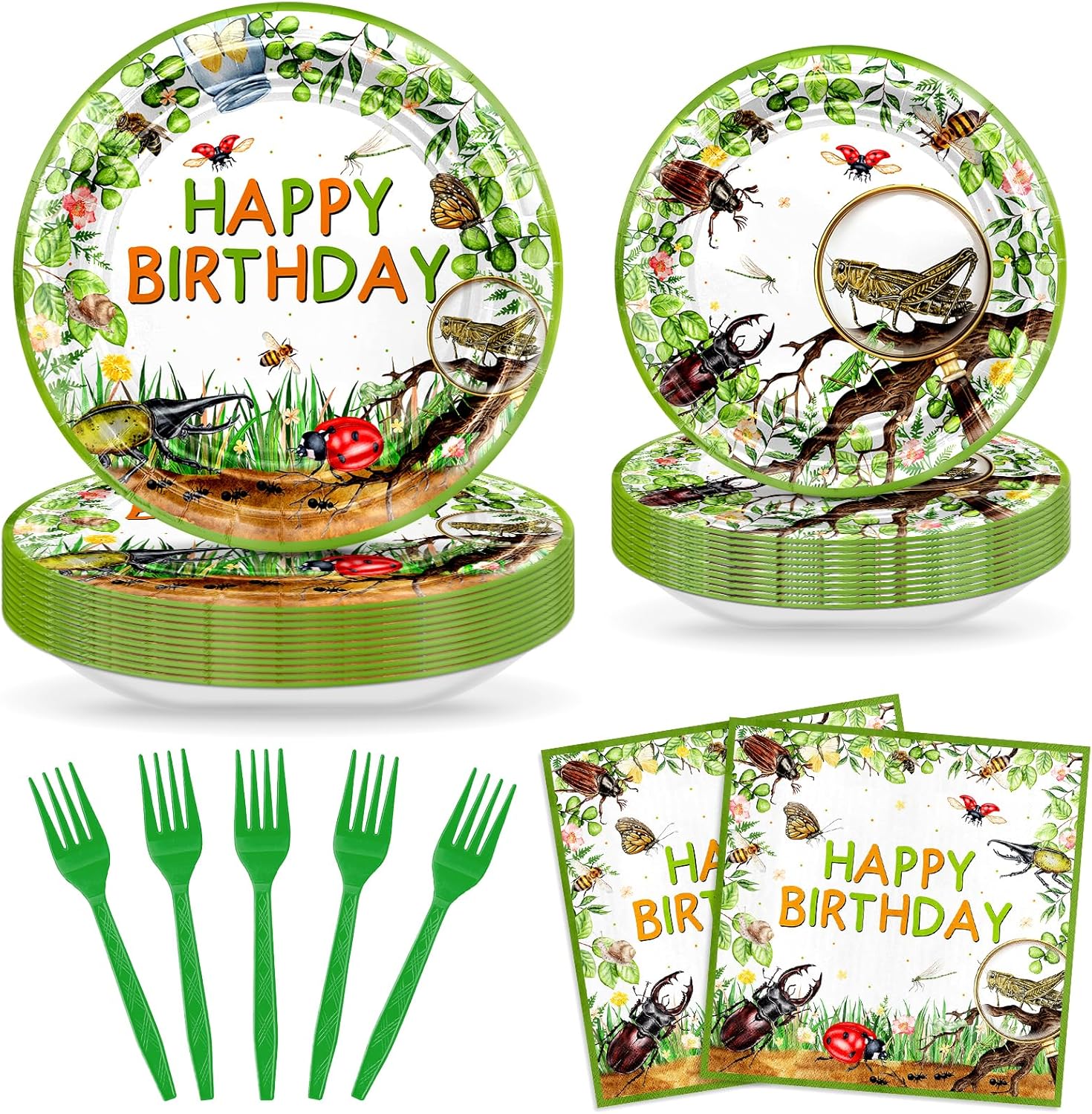 Avezano Bug Birthday Party Tableware and Happy Birthday Tablecloths Bundle