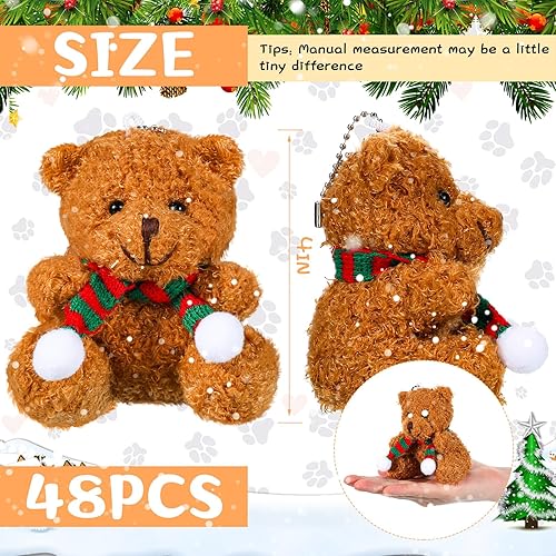 Miniatura 2 de Zubebe 24 llaveros de oso pequeño de Navidad de 4 pulgadas, osos de peluche, decoraciones de peluche con bufanda desmontable, pequeño oso suave,