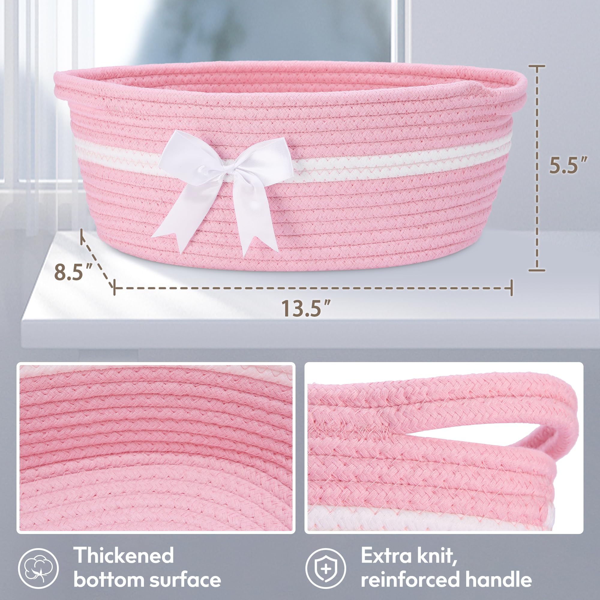 Yeeeasy Kosz prezentowy z kokardą i torbą prezentową prostota dekoracja domu kosz linowy na prezenty walentynkowe pusty kosz do przechowywania 13,5 x 21,5 cm x 14 cm, kosz na zabawki dla niemowląt z