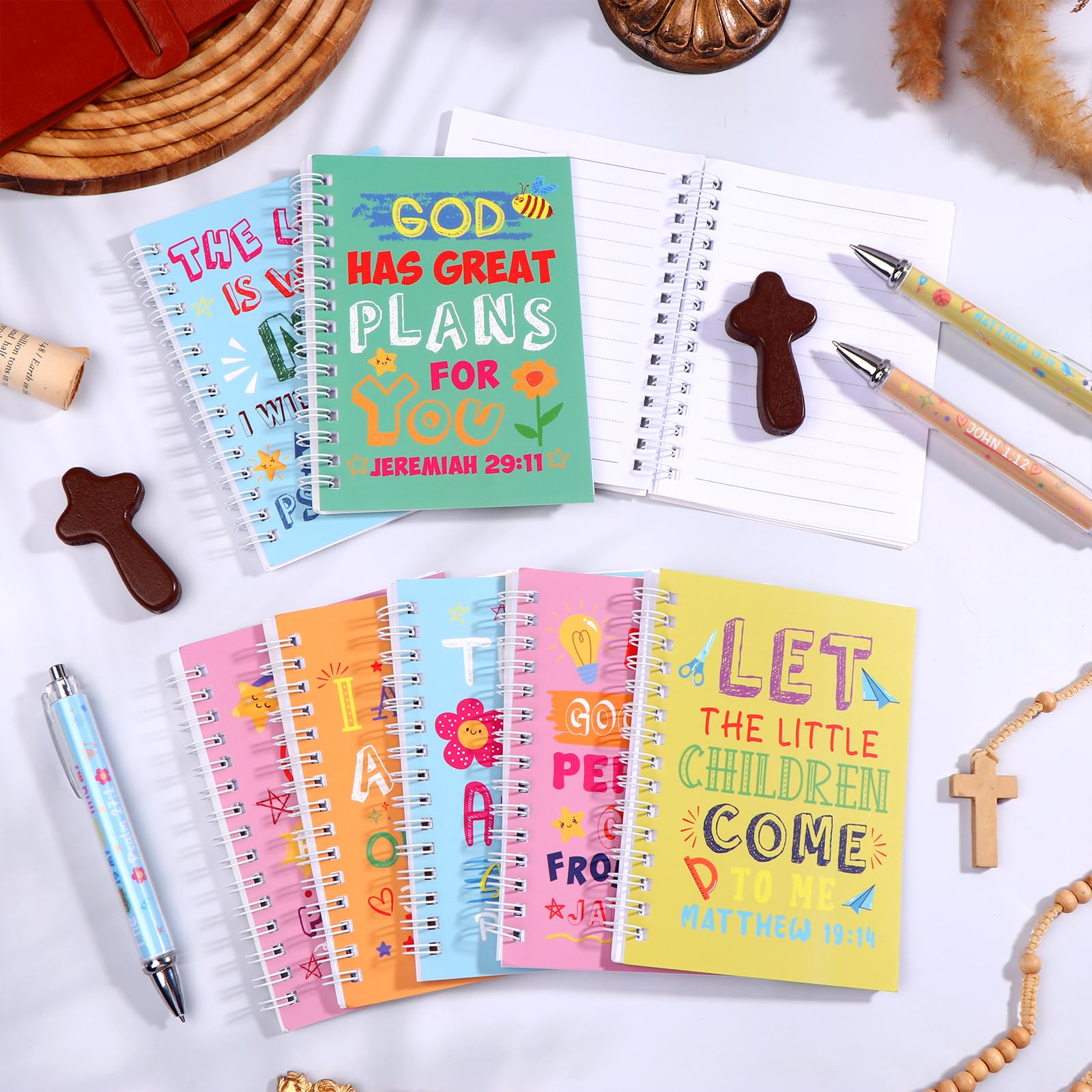 20Pcs Christian Ballpoint Pen and Bible Verse Notepad Bulk Bible Journal Christian Pen Religious Gift Inspirational Scripture Gifts for Church Coworker Sunday School Supplies (Religious, Multicolor) - Image 4