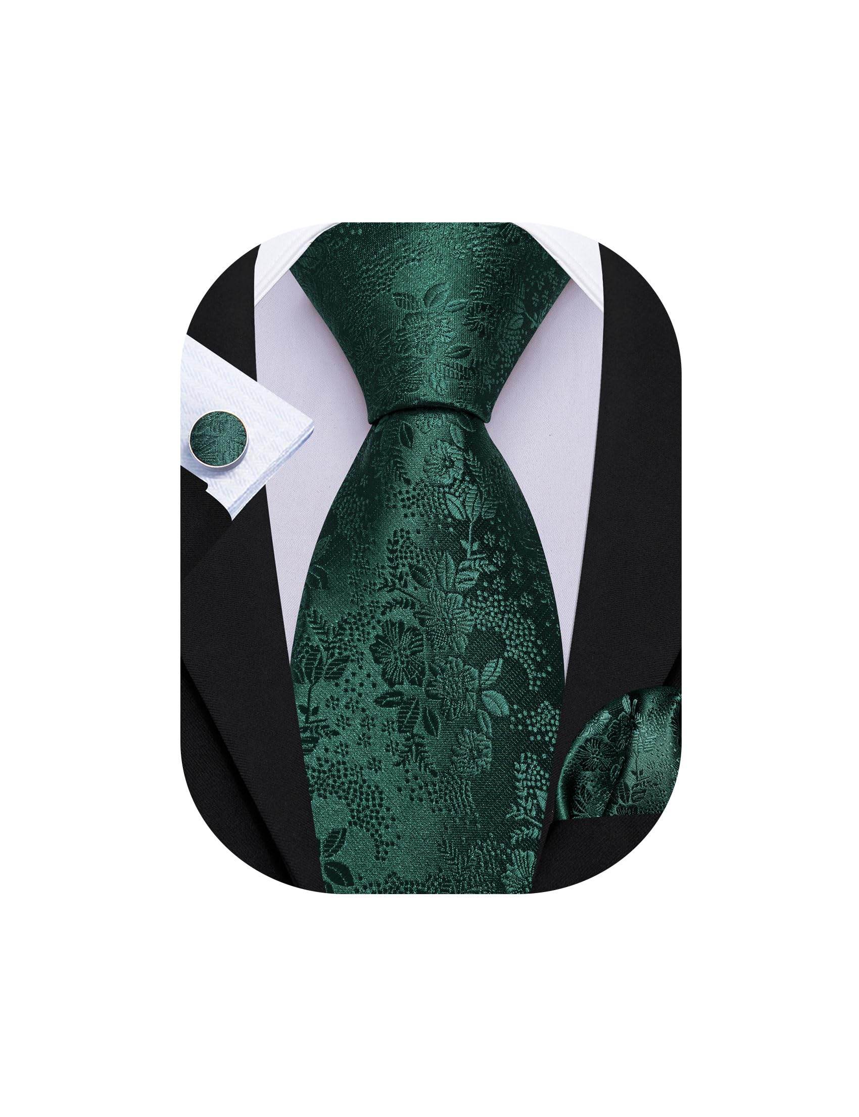 Barry.Wang Men Tie Set Floral Paisley Silk Necktie Pocket Square Cufflinks
