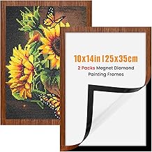 2Pack 10x14 Inch/25x35 cm Diamond Painting Picture Frames, Rustic Walnut-Color Frames for 12x16 Inch/30x40 cm Diamond Painting Canvas, Magnetic Self-Adhesive Photo Frames for Wall Hanging (Brown)
