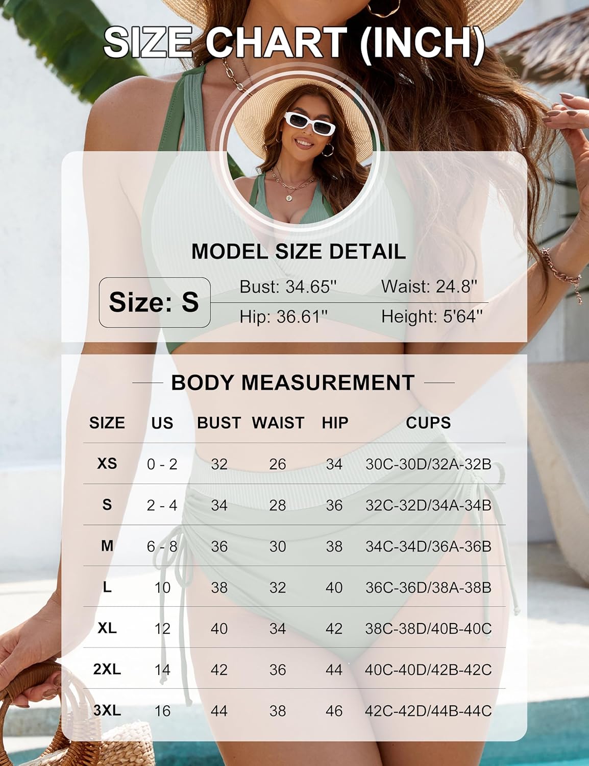 BMJL Women's High Waisted Bikini Sets Modest Tummy Control Swimsuit Two Piece Drawstring Bathing Suit - Image 6