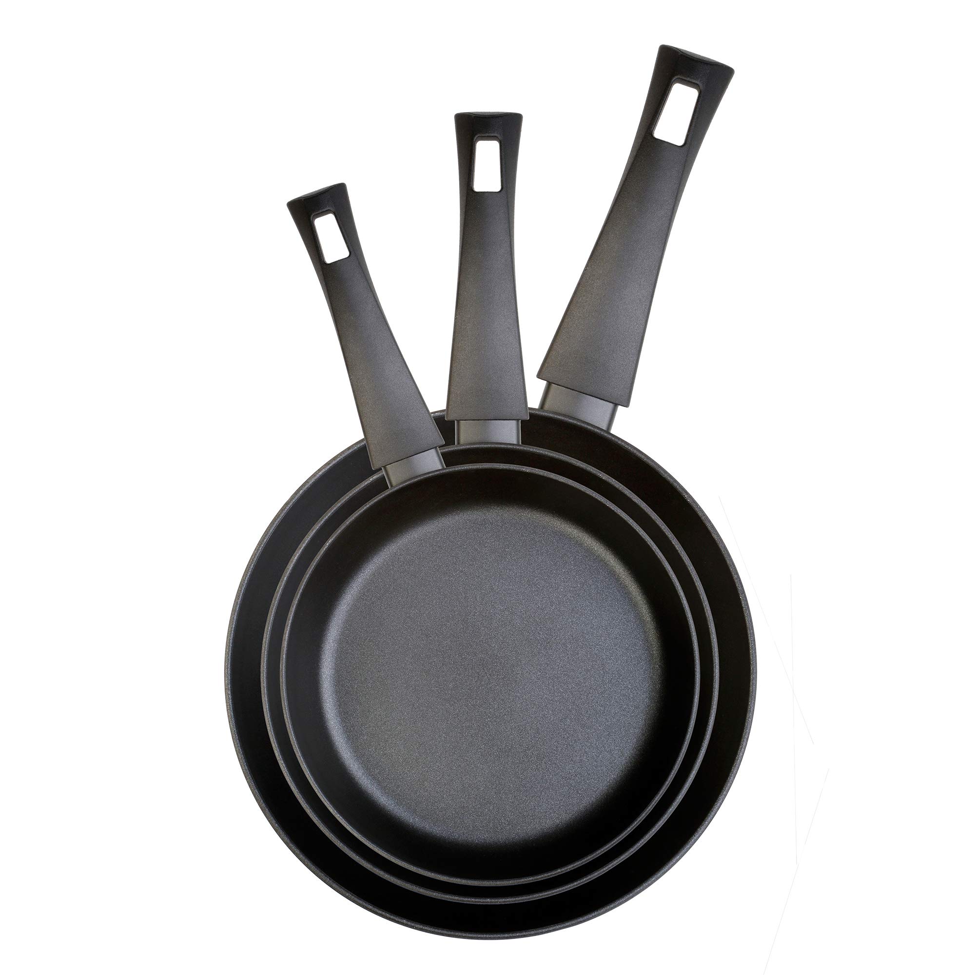 WECOOK! Ecogreen Set Juego 3 Sartenes 18-20-24 cm Aluminio, inducción, Antiadherente ecológico sin PFOA, Limpieza lavavajillas Apta para Todas Las cocinas, vitroceramica, Gas, Negro