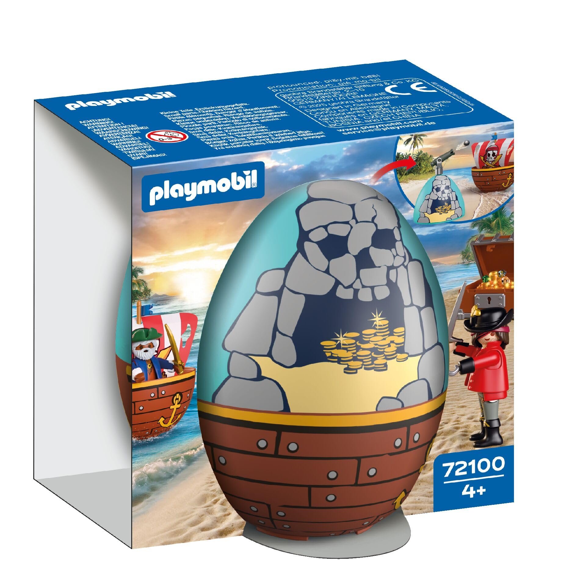 Playmobil 72100 Play Egg: Pirate – Surprise Egg with Pirates, Cannon, Treasure Chest & Accessories, Buildable Mini Scene, Reusable Egg Case, for Boys and Girls Ages 4+